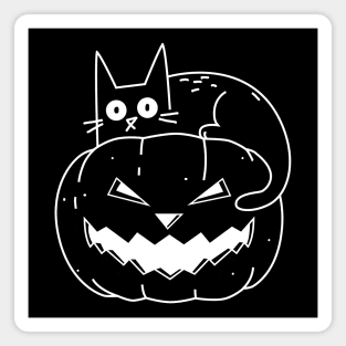 A Cute Cat with a Pumpkin - Halloween spooky kitty Black White. Trendy. Gift idea. Cat lover Magnet